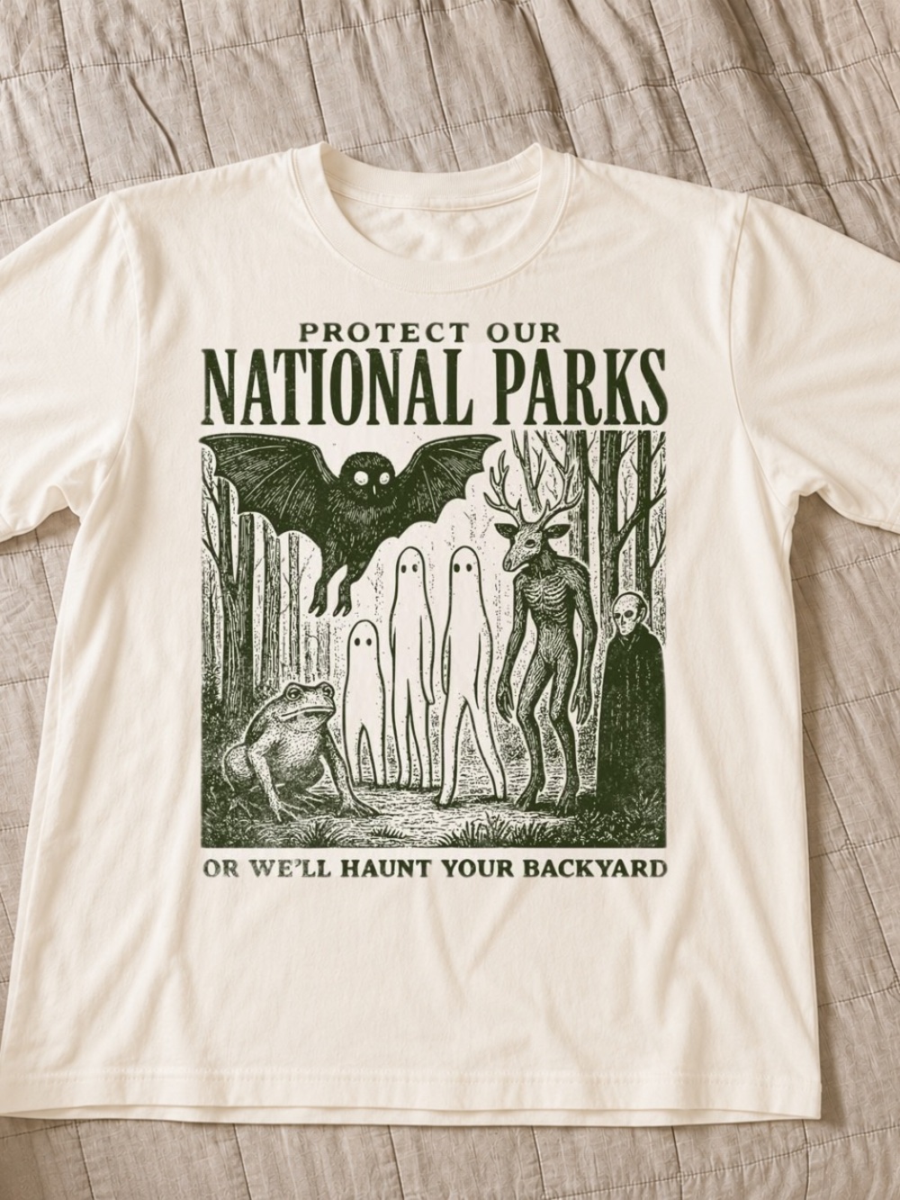 Gildan Off White Short Sleeve Tee with Green National Parks Graphic